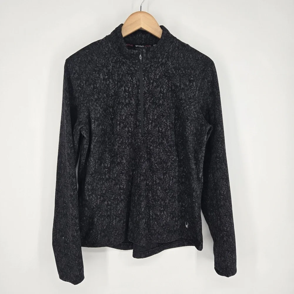 Spyder Active Ladies Fleece Half 1/4 Zip Printed Pullover Black Large Sweater